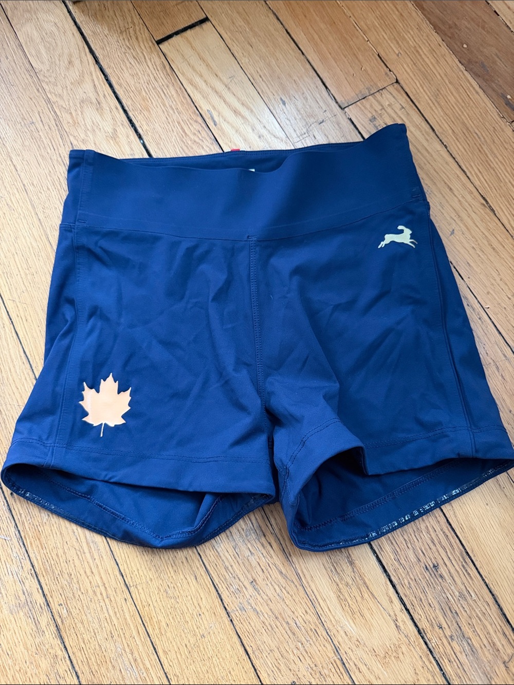 Tracksmith Navy Athletic Shorts with Cream Maple Accent